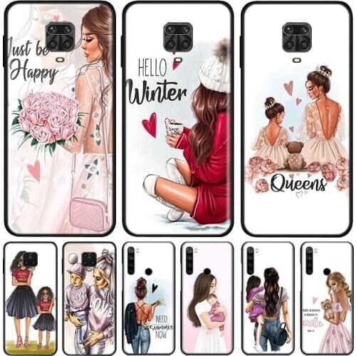Hot Baby Mom Girls Silicone Cover For Xiaomi Redmi Note 9 9A 9C 9S Pro Max 8T 8 7 6 5 Pro 5A 4X 4 Prime Phone Case