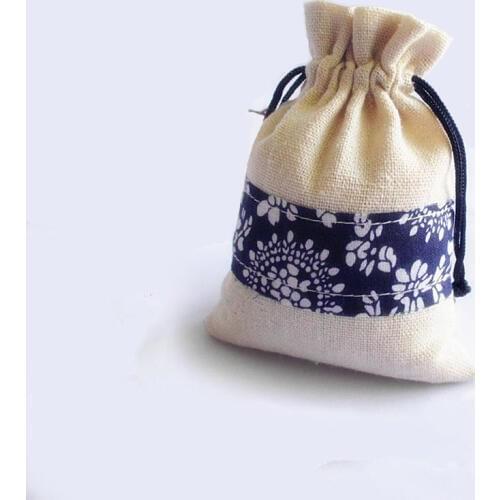 Multi size blue and white porcelain rope beam port jute linen Candy bag wedding and party gift bag coffee bean storage bag