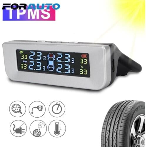 Solor USB Power Newest TPMS Tyre Pressure Monitoring System 4pcs External/Interior Sensors Digital LCD Display Car Accessories