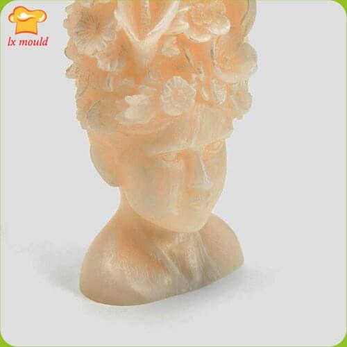 Statue Flower Art Wedding Holiday Candle Silicone Mold 3D Head Flower Plaster Concrete Resin Silicone Tool