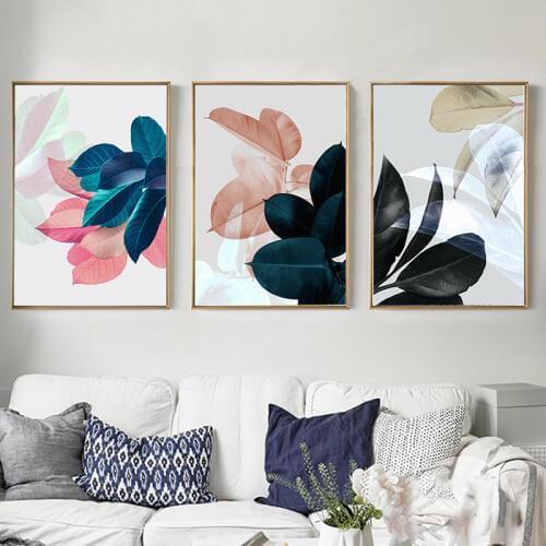 Nordic Leaf Succulent Plant Posters Prints Wall Art Modern Canvas Painting Abstract Colorful Leaves Plants Picture Home Decor