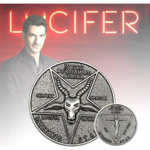 TV Show Lucifer Morningstar Satanic Pentecost Coin Cosplay Prop Commemorative Coin Badge Coins Halloween Metal Accessories