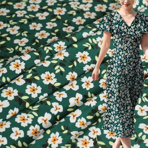 White Waxberry 18momme Elastic Crepe Silk Flowers Printed Fabrics Garment Materials Women Dress DIY Sewing Cloth Freeshipping