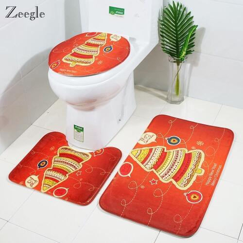 Zeegle Toilet Mat Bathroom Carpet Christmas Decor Bath Mat Absorbent Toilet Mat Non-slip Shower Mats Bathroom Rug Set