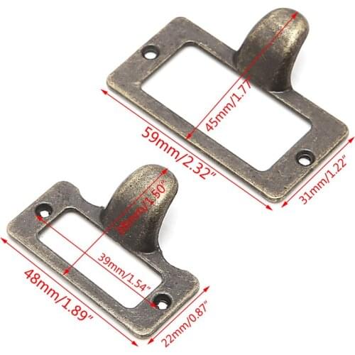 6x Handle File Name Card Cabinet Label Holder Antique Brass Drawer Pull Frame