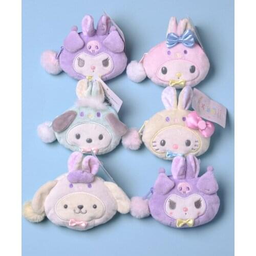 8Cm New Kawaii Sanrioed Kuromi Cinnamoroll Pom Pom Purin Girls Plush Toy Doll Coin Purse