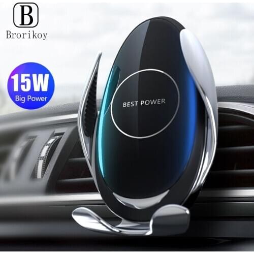 15W Qi Wireless Car Quick Charger Automatic Clip Stand for Xiaomi iPhone 11 Samsung USB Fast Charging Bracket Phone Holder Mount