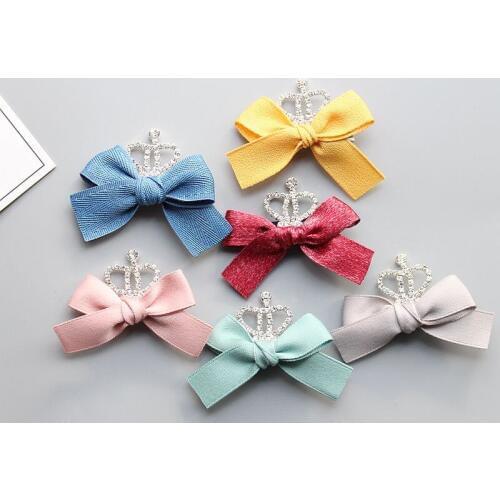 Boutique 30pcs Fashion Cute Glitter Tiaras Bow Hairpins Kawaii Solid Gemstone Crown Bowknot Hair Clips Princess Headwear