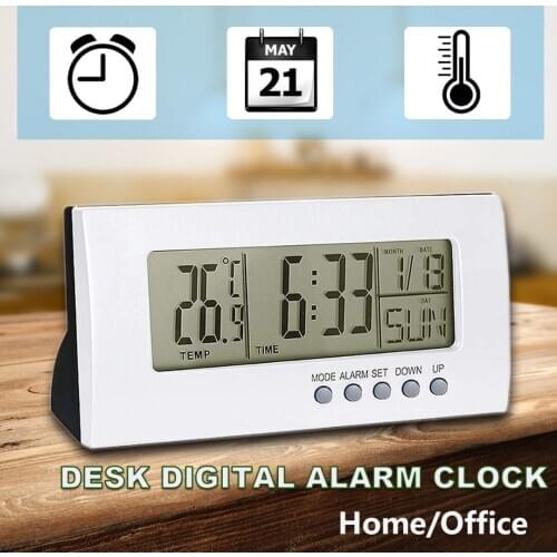 Digital Alarm Clock Student Clock Large LCD Display Snooze Electronic Kids Clock Light Sensor Nightlight Office Table Clock