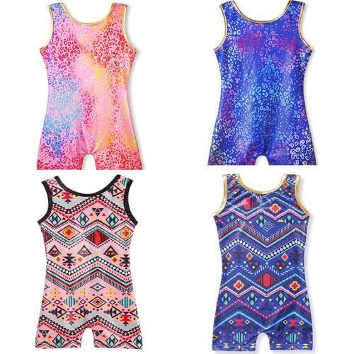 Girls Kids Athletic Loetards Dance Ballet Gymnastic Costumes Leopard Printing Sleeveless Leotards Ballet Tutu Dancewear Biketard