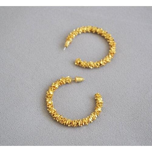 European and American fashion atmosphere irregular gold cluster bud C character quality brass earrings