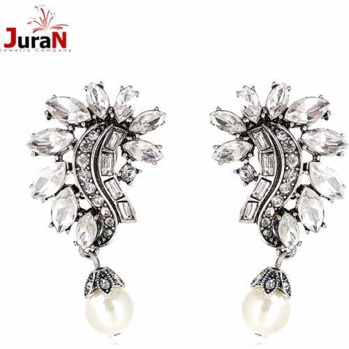 JURAN Elegant Earring Luxury Crystal Simulated Pearl Stud Earrings Gift For Women Girl JUJIA Fashion Jewelry Wholesale X3403