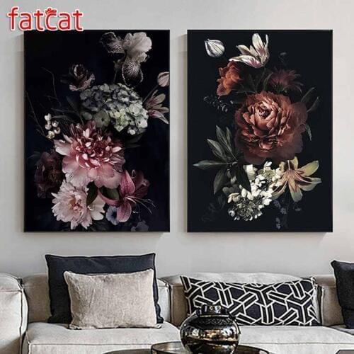 FATCAT Flowers 2pcs/set diy 5d diamond painting full square round diamond embroidery rhinestone kit needlework home decor AE1619