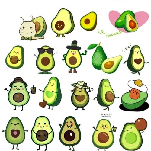 Kawaii Avocado Fruits Cartoon kids Iron on Heat Transfer Printing Patches Stickers Clothes DIY Washable A-level Thermal Applique