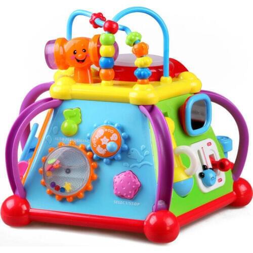 Hot Selling Baby Educational Toy Music Flash Light Round Beads Change Scenes Microphone Phone Sea Animal Multi Function In 1