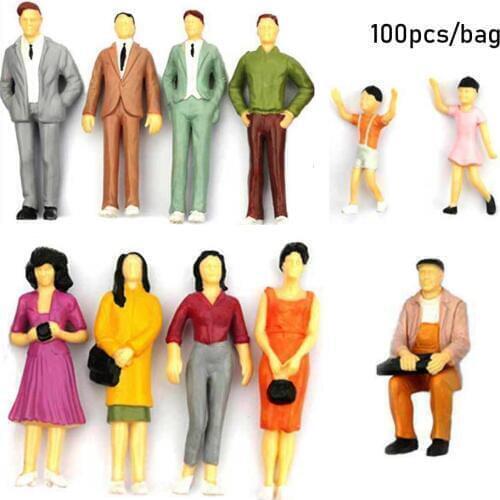 100Pcs Model Building People Figures Passengers Train Scenery DIY Character 1:100/1:150 Scale Mixed Color Pose Model