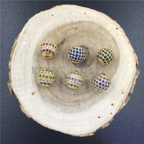 MY0681 8mm Mix Color Micro Pave Round Beads,Pure Gold Color Micro Inlay Zircon Beads,Brass Necklace or Bracelet Loose Beads