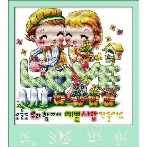 Drawing love Cross Stitch Kits Embroidery Needlework Kit Home Decor Beginner Printed Canvas DMC Counted printed Cross-stitch set