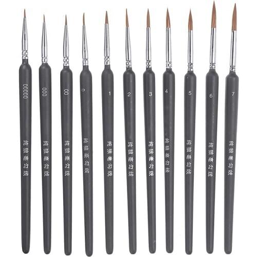 11PCS Artist Paint Detail Brushes Set Wolf Hair Fine Pen Miniature Paint Brush Watercolour Oil Painting Tool Professional