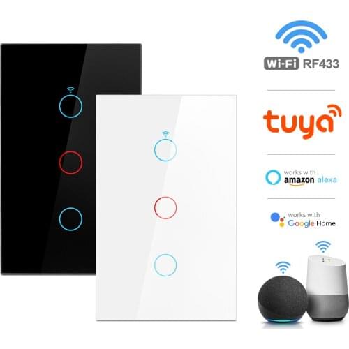 Wifi Wall Touch Switch EU/US No Neutral Wire Required Smart Light Switch 1/2/3 Gang 220V Tuya Smart Support Alexa Google Home