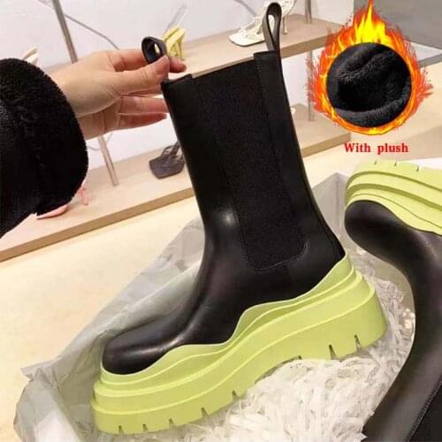 New Women Ankle Boots Leather Woman Fashion Shoes Chelsea Boot Female Platform Brand Designer Slip On Short Boot Lady Autumn