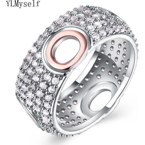 New design 2 tone color circle ring full crystal stones trendy jewelry statement women jewellery beautiful rings