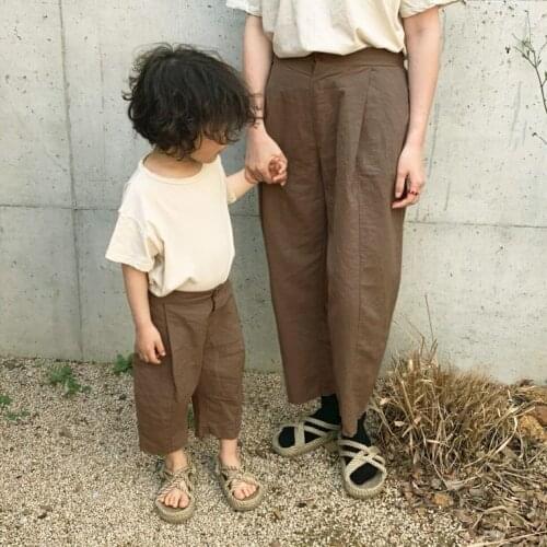 2021autumn Clothing Korean Style Childrens Clothing New Parent-Child Clothes Boys Retro Casual Pants Girls Simple Pants