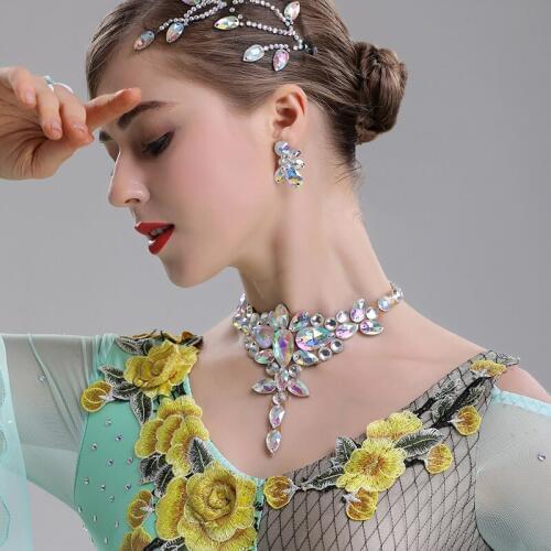 Modern Dance Neck Collar Necklace National Standard Diamond Competition Necklace Latin Dance Necklace Crystal Jewelry DQL3338