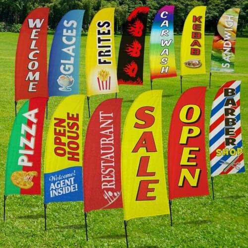 Swooper Flag and Pole Kit, Sign Advertising Feather Flag for restaurant(Pizza, BBQ, Ice cream, Kekab, Sandwiches, Frites,Coffee)