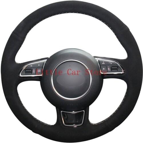 All Black Suede Auto Steering Wheel Hand-Stitch On Wrap Cover For Audi A1 A3 A5
