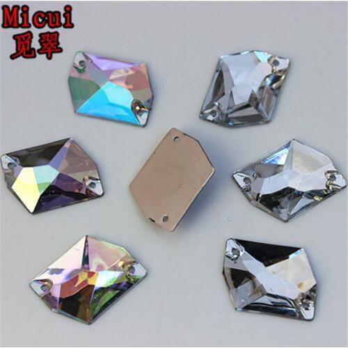 Micui 50pcs 17*22mm Clear Irregul Rhombus Rhinestones Sew On Acrylic Flatback Crystals Stones For Clothes Dress Decoration ZZ8