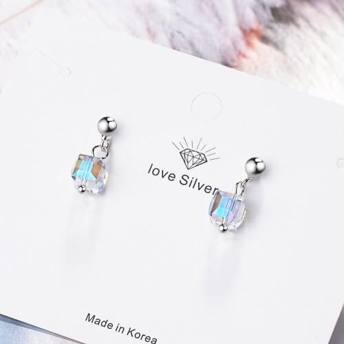 Cube Crystal Stud Earrings 925 Silver Plated Rubiks Cube Stud Earrings Are Suitable for Womens Exquisite Jewelry Accessories