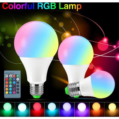 E27 LED Bulb Lights RGB Dimmable 16 Color IR 3W 5W 10W RGB Colorful Changin Lamp with Fixture Decor Home Remote Control battery