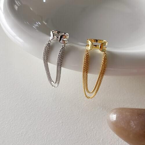 WTLTC 1pcs Chain Tassel Ear Cuff Earrings for Women Punk Style No Piercing Earrings Metal Band Chains Clip Earrings New Jewelry