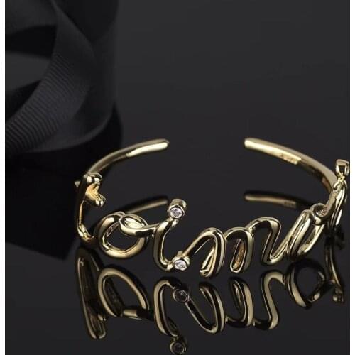 High Quality Luxury Brand Jewelry Yellow Gold Color Letter Bracelet Open Cuff Bracelet For Women Elegant Fashion Bracelet