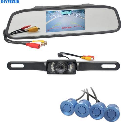 DIYSECUR 4.3" Video Parking Radar 4 Sensors Car Mirror Monitor + HD IR Rear View Car Camera 3 in 1