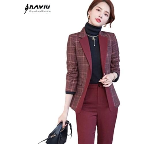 Women Plaid Pacthwork Suits New High End Professional Temperament Fashion Formal Slim Blazer And Pants Office Ladies Work Wear