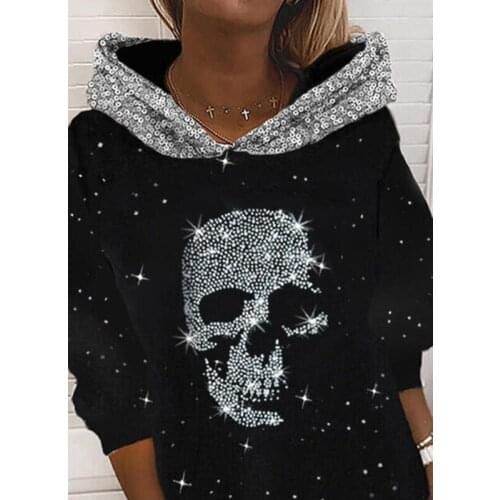 2021 Autumn Sequins Sweatshirt Women Long Sleeve Tops Pullover Hoodies punk Female Colorful Sequin Skull Head Hoodies Winter