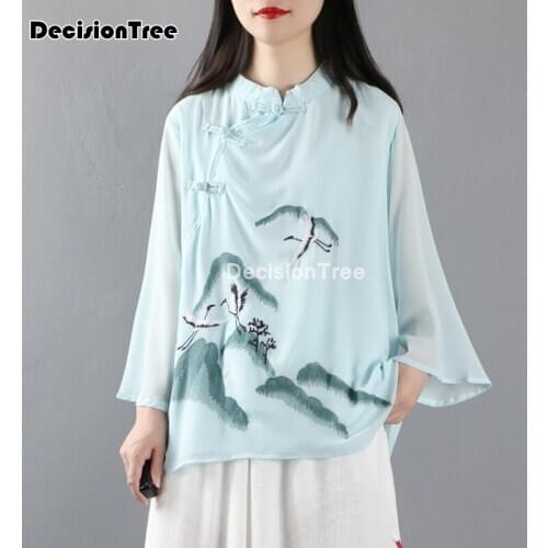2021 chinese dress lady casual shirt traditional chinese style top classic blouse vintage qipao chinese style cheongsam blouse