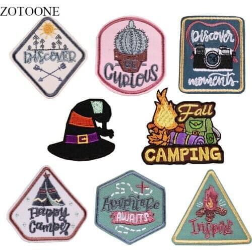 ZOTOONE Camping Patch Jeans Ironing Stickers Applications for Clothes Badge Applique Embroidery Letter Patches for Backpack DIY