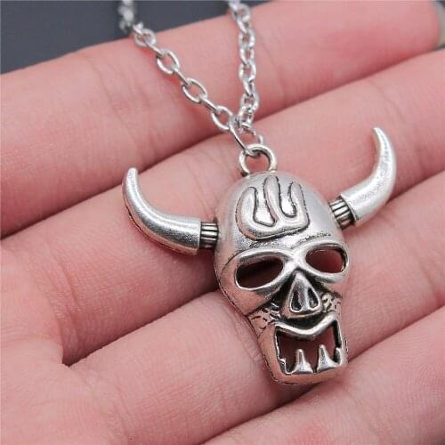 1 Piece 34x31mm Ox Skull Charms Necklace For Women Dropshipping Supplier Pendants Necklace Female Gift