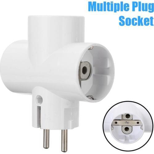 1pc New Arrival ABS EU Standard Multi-plug 3-way Multiple Plug Socket White Adapter Plug Child Protection 250V 16A
