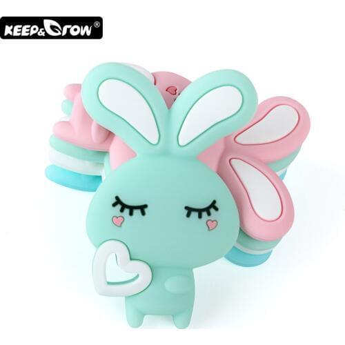 Keep&Grow 1pc Rabbit Silicone Teether BPA Free Rodent Baby Teether Teething Toys Chewable Beads Baby Products Nursing Gift