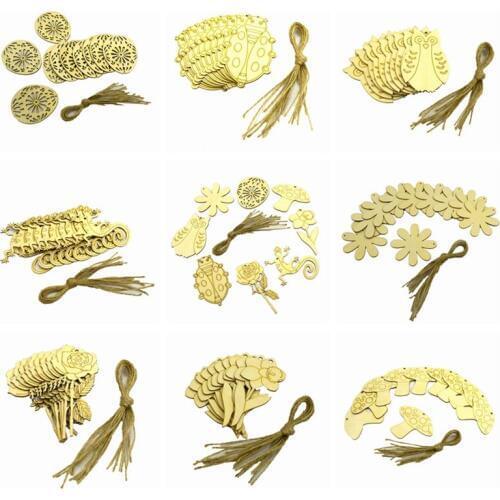 10pcs Unfinished Blank Tree Pendents Wedding Hotel Festival Egg Gecko Flower Beetle Mushroom DIY Hanging Gift Wooden Tags