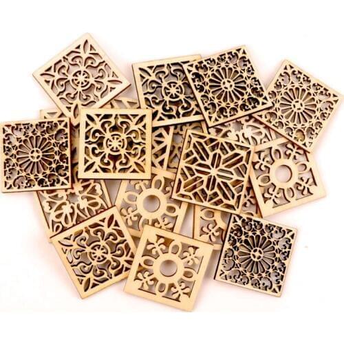 10pcs Chinese Style Retro Frame Wooden Pattern Round Square Scrapbooking Craft Handmade Accessory Home Decoration DIY 40mm