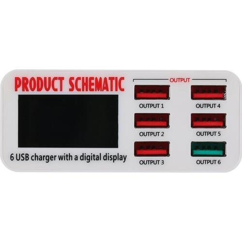 Go2linK EU/US/UK Plug 6A 6 USB Port Fast Charger HUB Wall QC 3.0 Quick Charging Adapter LCD Screen