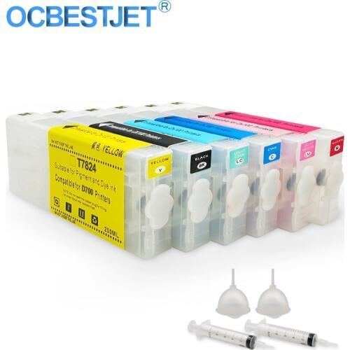 6Color/Set T7821 T7821-T7826 Empty Refillable Ink Cartridge With Chip For Epson SureLab D700 SL-D700 Printer 200ML/PC
