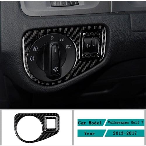 Carbon Fiber Car Accessories Interior Headlight Switch Button Carbon Fiber Cover Trim Stickers For Volkswagen Golf 7 2013-2017