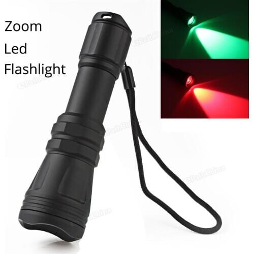 B168 Convex Lens Zoom Flashlight LED Torch Waterproof Tactical zoomable Hunting Flashlight Red / Green Light