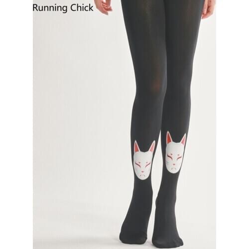 Cartoon Cat Thermal Transfer Printing Pantyhose, Winter Women Tight Black, Stockings For School, Wholesales, Dropship